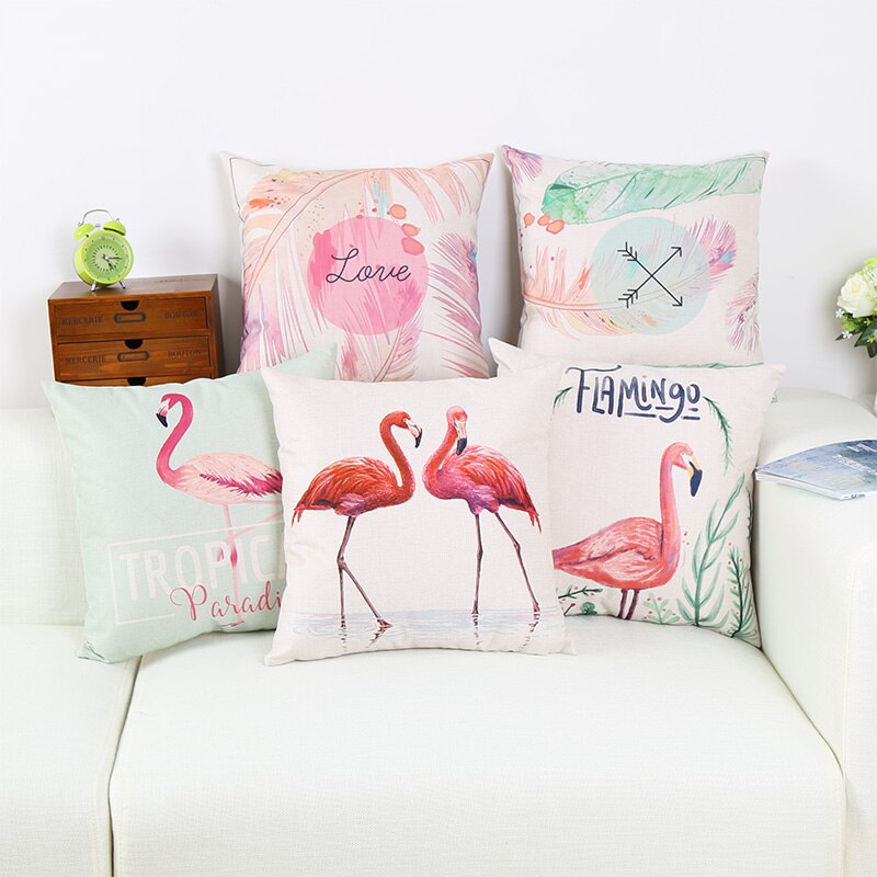 Ʈ ʷο ̽  ũ öְ  Ŀ     Alfofadas ʸ  45X45 cm/Tropical Pillow Case Bird Pink Flamingos Cushion Cover Household Linen Pillow